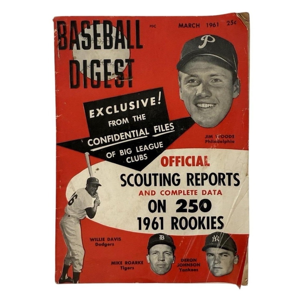 Baseball Digest Magazine March 1961 Jim‎ Woods Willie Davis Fair Vintage Sports